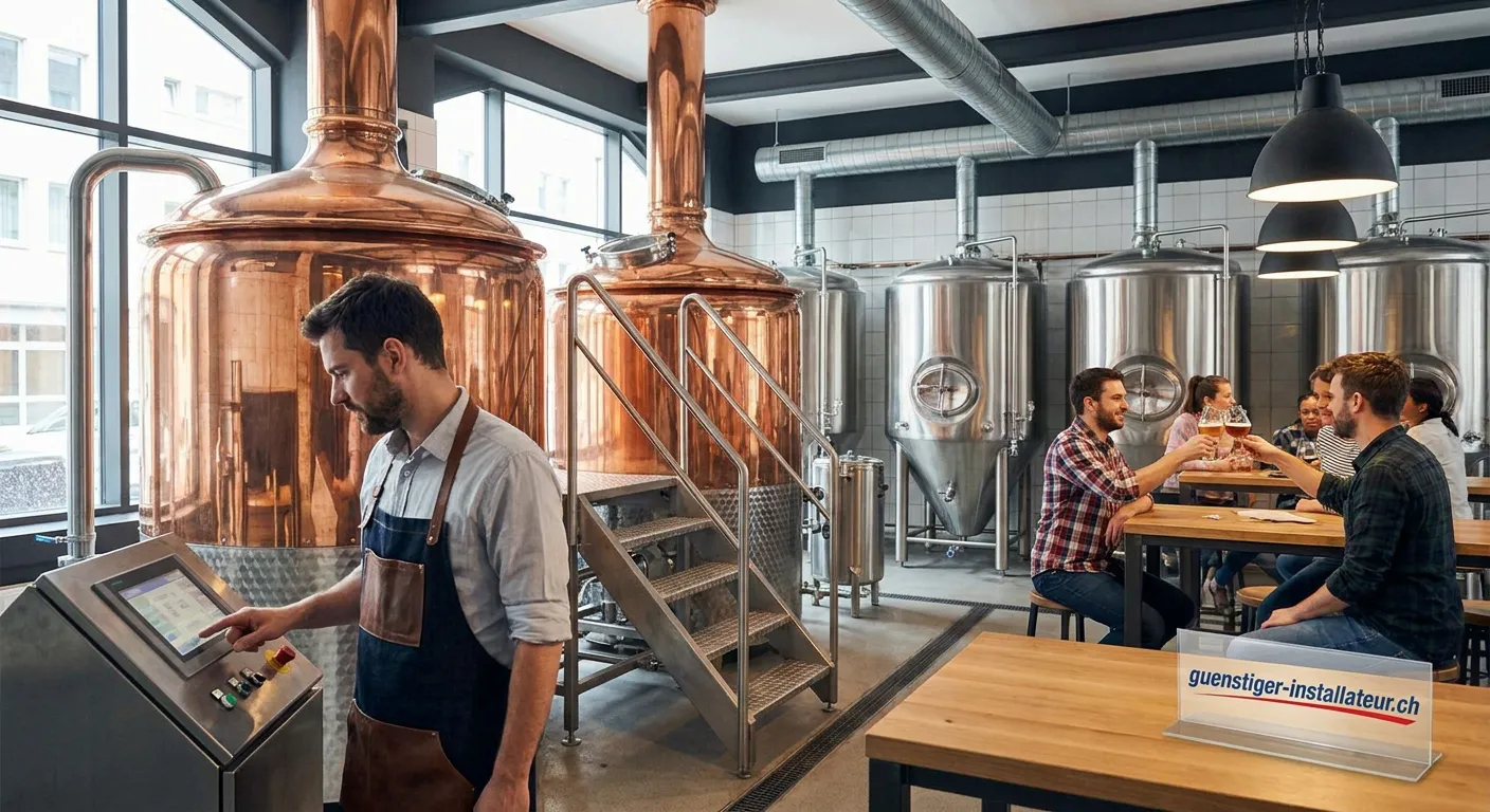 Edelstahltanks und Rohrleitungen in einer modernen Brauerei