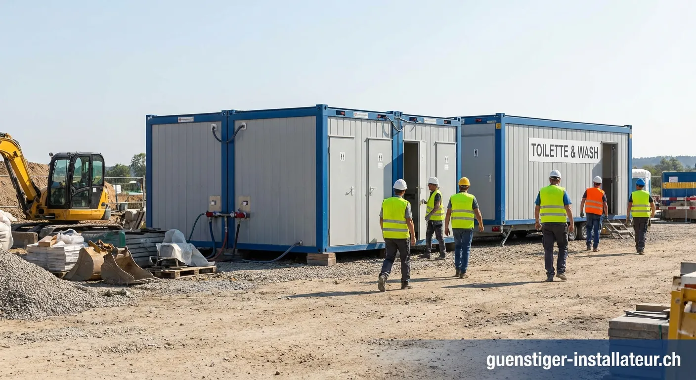 Moderner Container-Sanitäranlage auf einer Baustelle