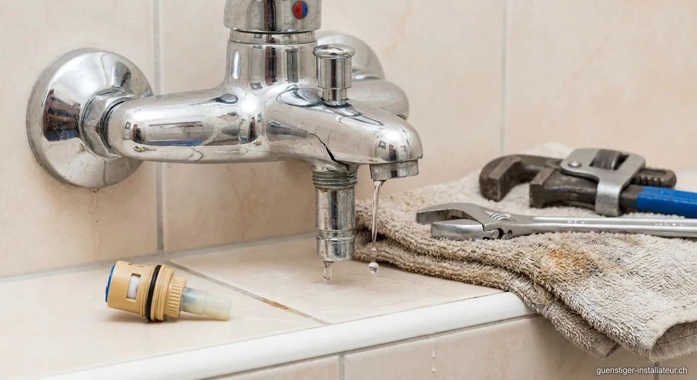 Duscharmatur defekt mit tropfendem Wasserhahn