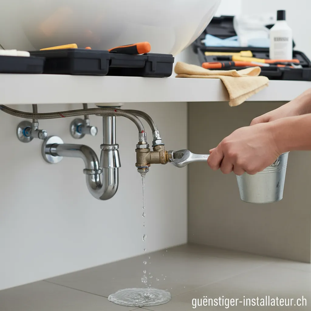 Nahaufnahme eines tropfenden Eckventils unter einem Waschbecken