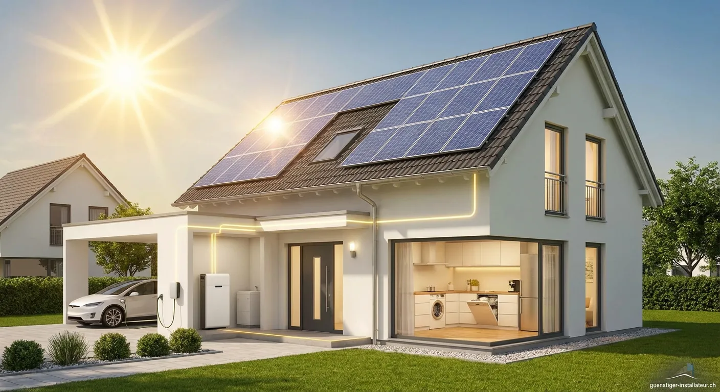 Solaranlage auf Hausdach mit optimiertem Eigenverbrauch