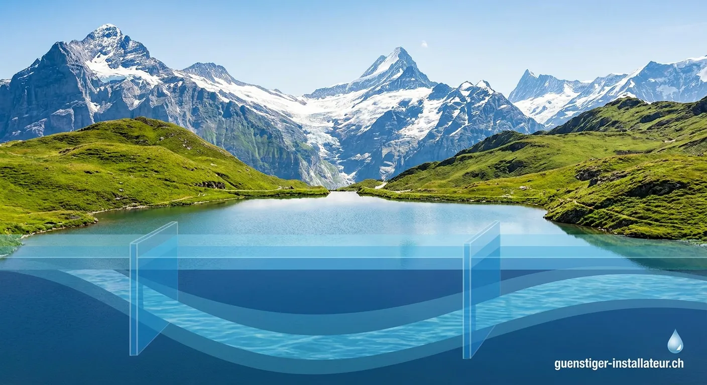 Schweizer Grundwasserquelle mit Schutzzone im Alpengebiet