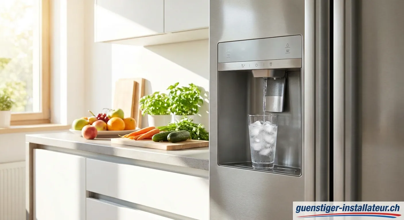 Moderner Kühlschrank mit Wasseranschluss und Eiswürfelbereiter