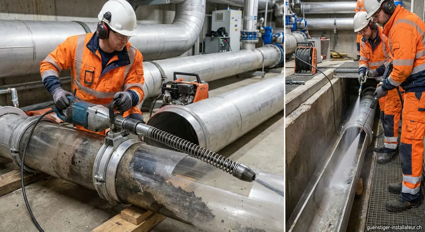 Professionelle mechanische Rohrreinigung in Action