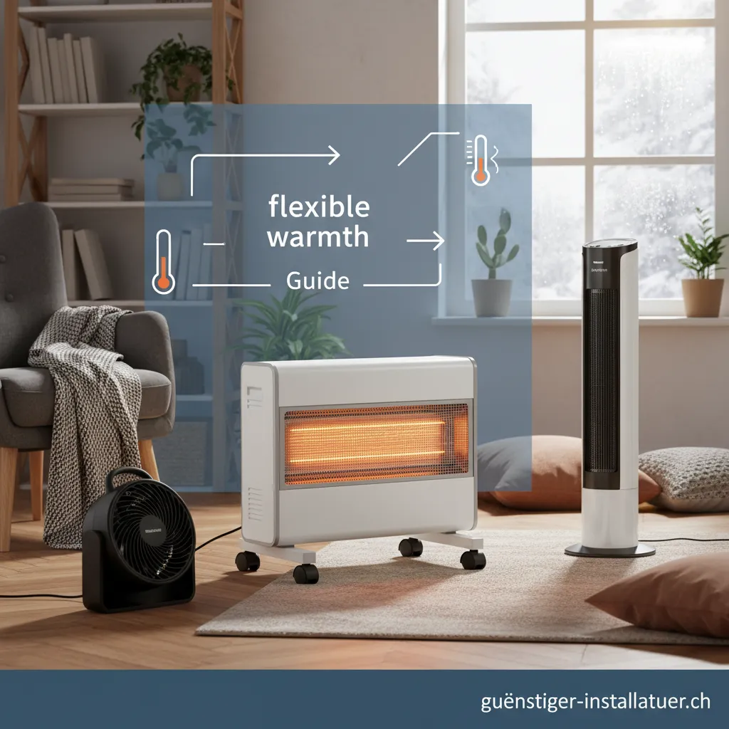 Ein leistungsstarkes mobiles Heizgerät steht in einem kühlen Raum