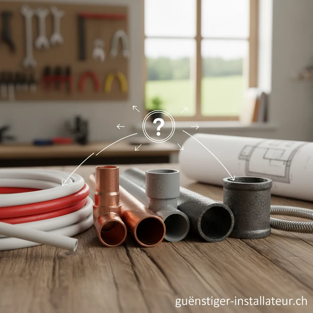 Verschiedene Rohrmaterialien wie Kupfer und Kunststoff