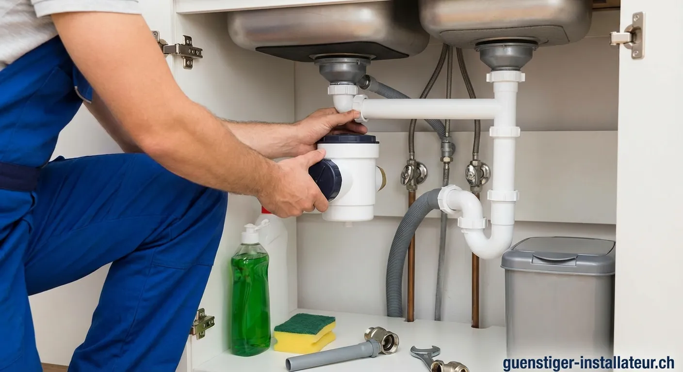 Rückstauklappe in einer modernen Küche unter der Spüle installiert