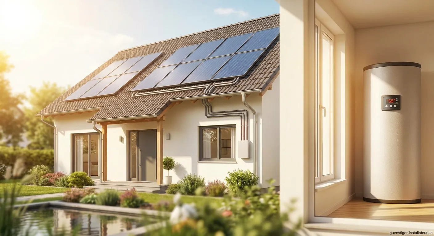 Solarthermie-Kollektoren auf dem Dach zur Warmwasserbereitung