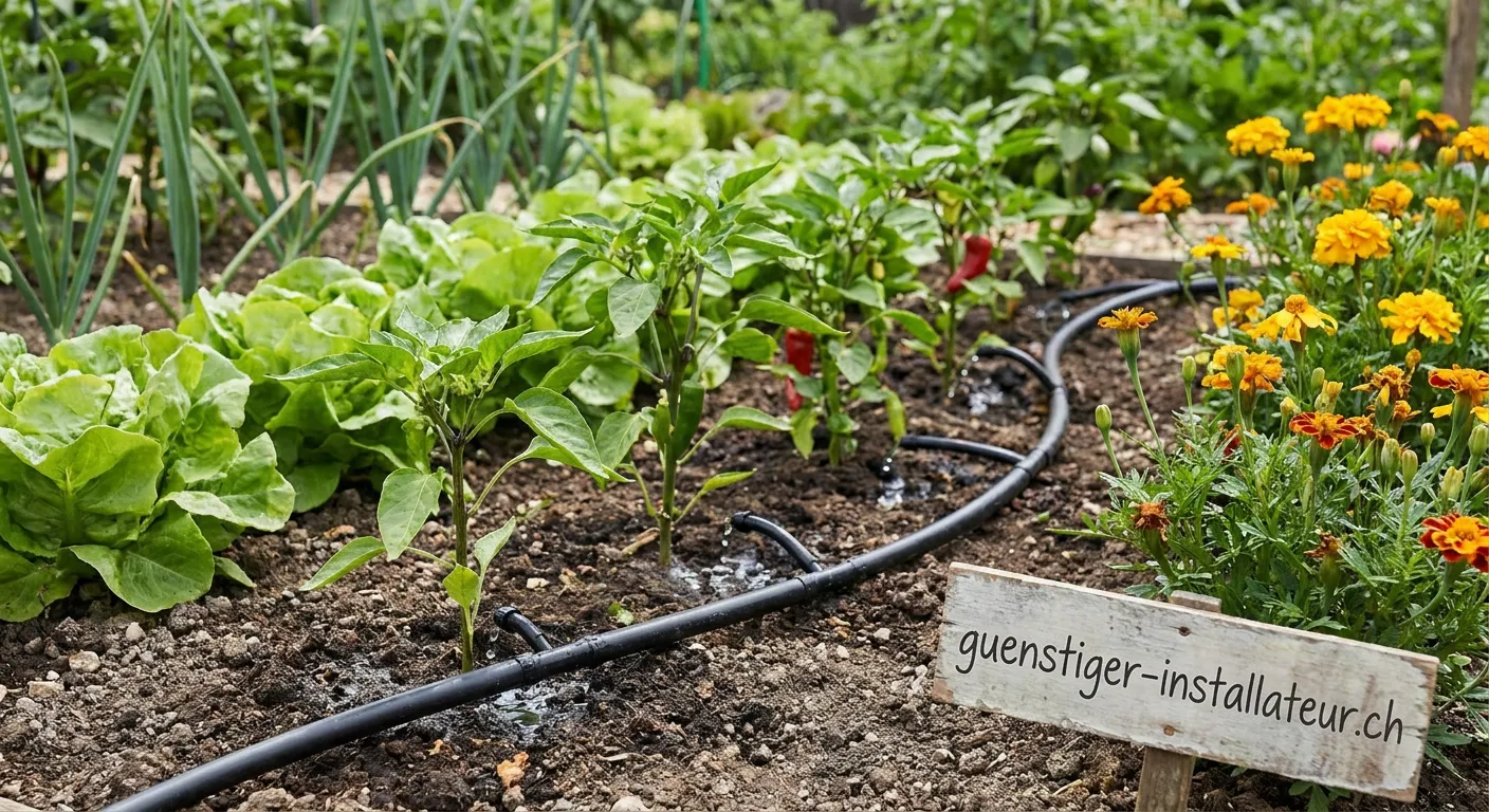 Tröpfchenbewässerung System im Garten installiert