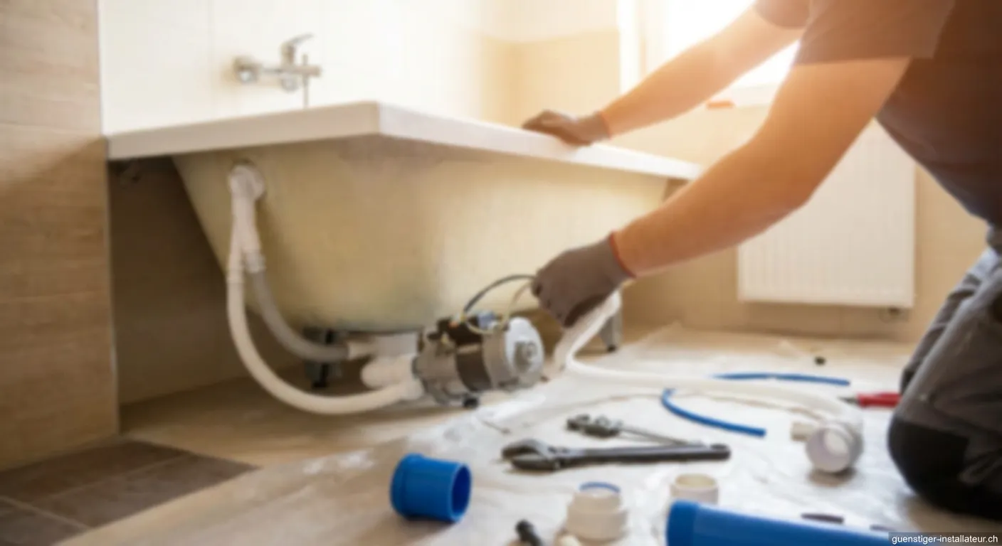 Moderne Badewanne mit nachgerüstetem Whirlpool-System und sprudelndem Wasser