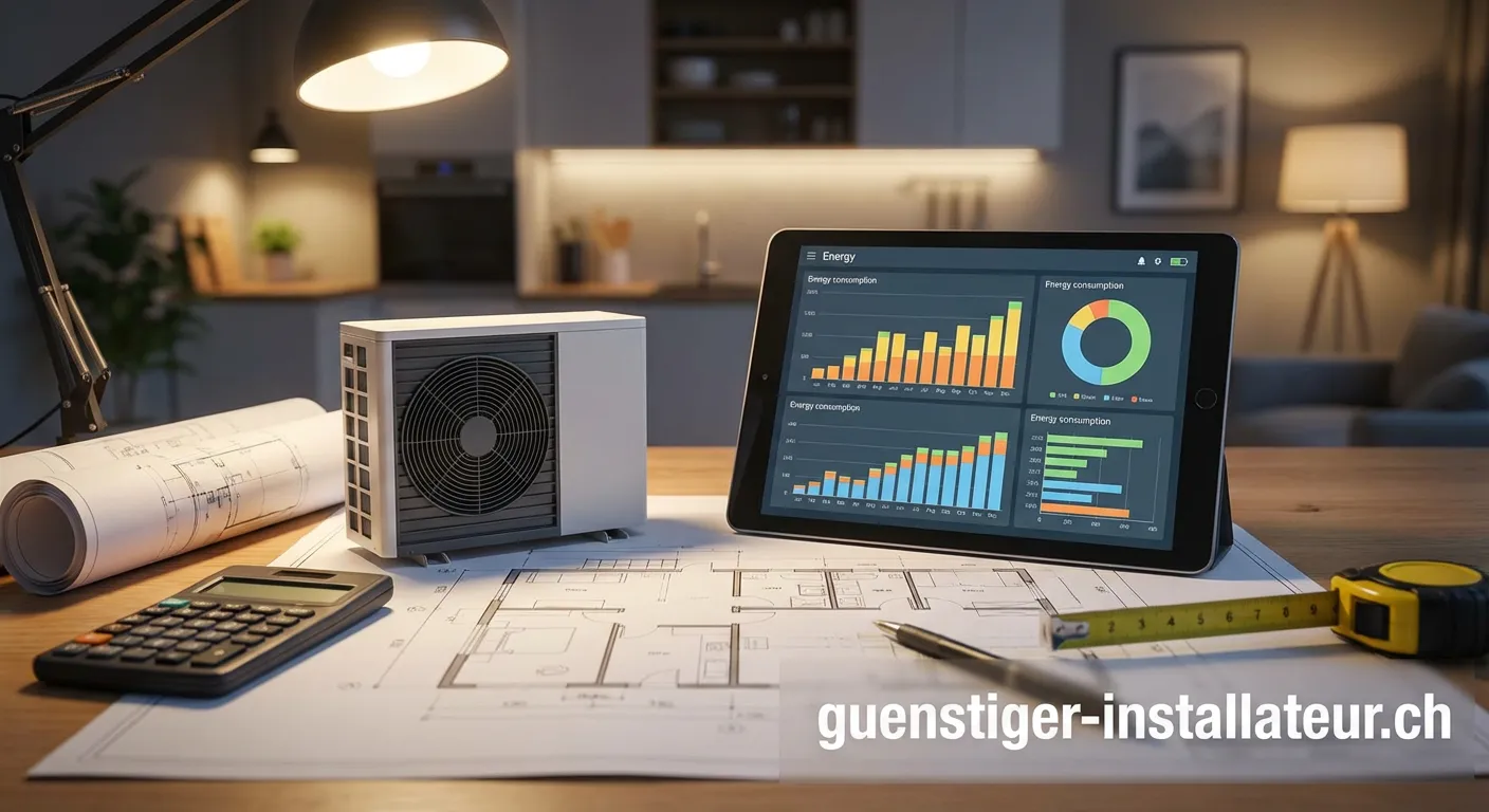 Techniker berechnet Dimensionierung einer Wärmepumpe